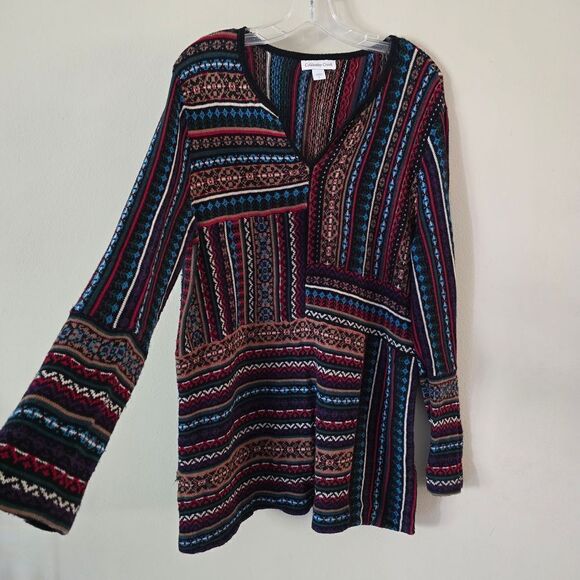 COLDWATER GREEK Women’s Colorful Striped V neck Sweater Top Size Large - Picture 1 of 9
